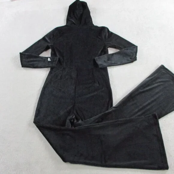 Fabletics Plush Rib Hooded Jumpsuit Womens Medium Short Black Cord Corduroy NWT - Picture 4 of 12